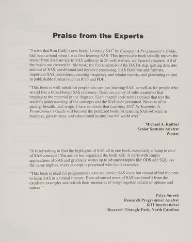 Cover of Learning SAS by example by Ronald P. Cody