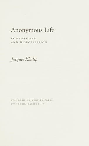 Cover of Anonymous life by Jacques Khalip