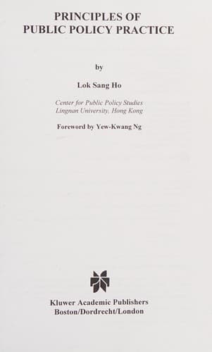 Cover of Principles of public policy practice by Lok-sang Ho