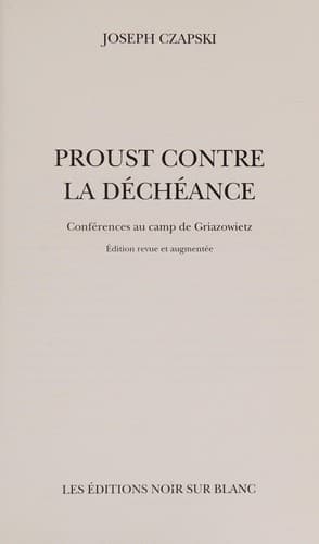 Cover of Proust contre la déchéance by Józef Czapski