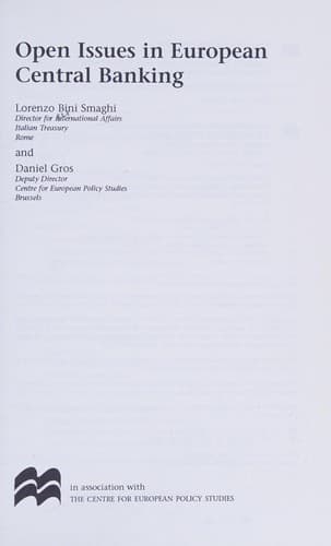 Cover of Open issues in European central banking by Lorenzo Bini Smaghi