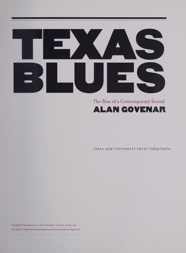 Cover of Texas blues by Alan B. Govenar