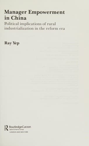 Cover of Manager empowerment in China by Ray Yep
