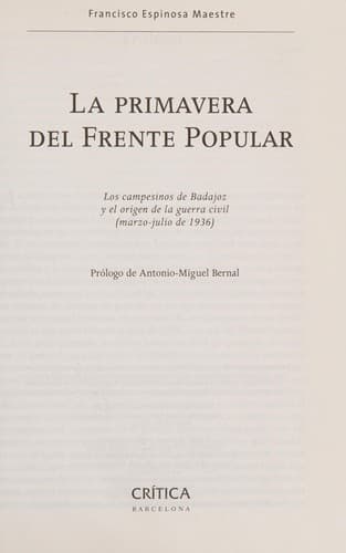 Cover of La primavera del Frente Popular by Francisco Espinosa