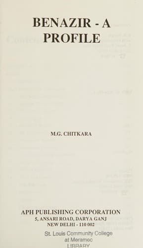 Cover of Benazir, a profile by M. G. Chitkara