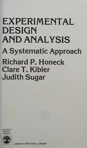 Cover of Experimental design and analysis by Richard P. Honeck