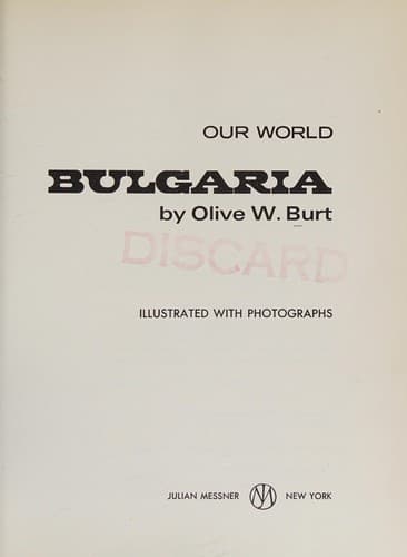 Cover of Our world; Bulgaria by Olive Woolley Burt