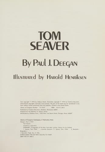 Cover of Tom Seaver by Paul J. Deegan