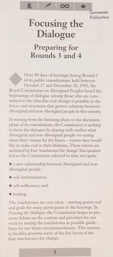 Cover of Focusing the dialogue by Royal Commission on Aboriginal Peoples (RCAP)