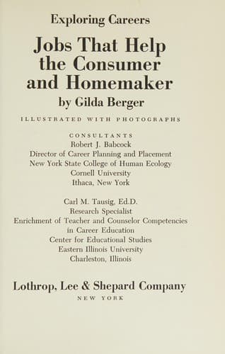 Cover of Jobs that help the consumer and homemaker by Gilda Berger
