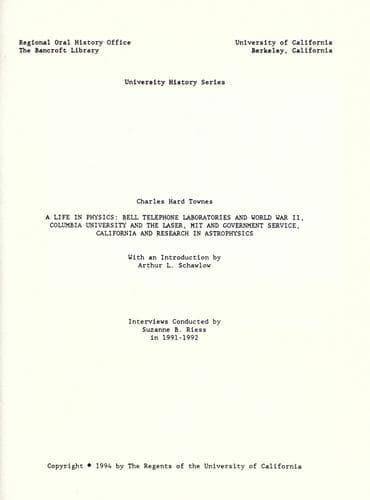 Cover of A life in physics by Charles H. Townes