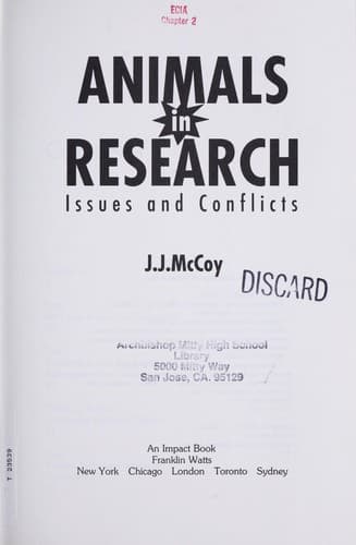 Cover of Animals in research by J. J. McCoy