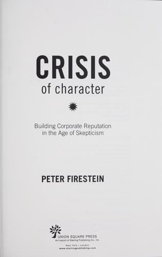 Cover of Crisis of character by Peter Firestein