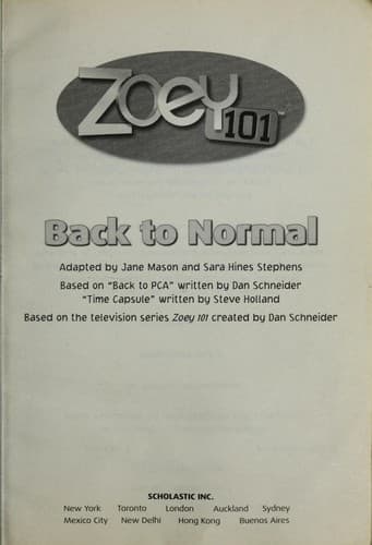 Cover of Back to Normal (Zoey 101 #5) by Jane B. Mason