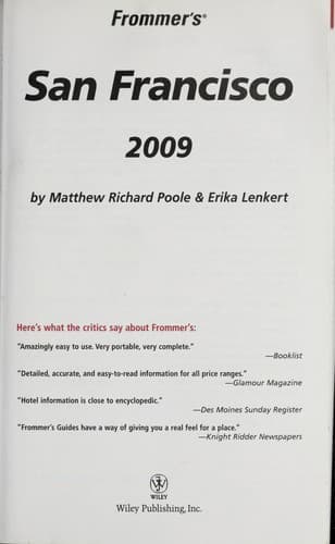 Cover of Frommer's San Francisco 2009 by Matthew R. Poole