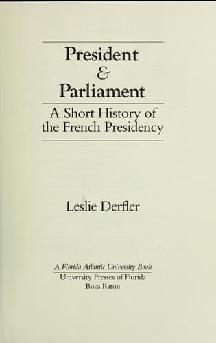 Cover of President and Parliament by Leslie Derfler