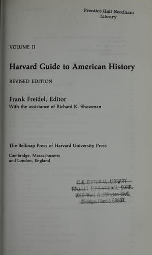 Cover of Harvard guide to American history by Frank Burt Freidel