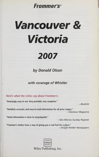 Cover of Vancouver & Victoria 2007 by Donald Olson