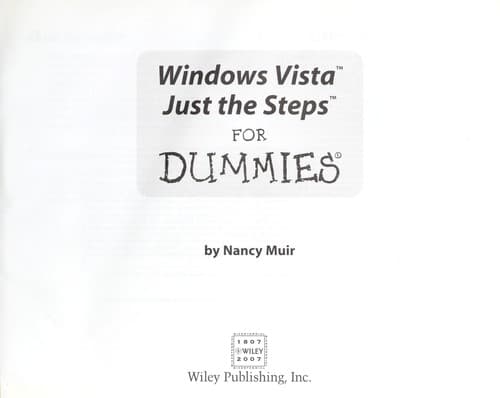 Cover of Windows Vista just the steps for dummies by Nancy Muir