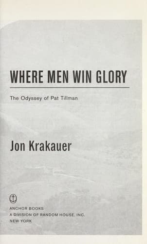 Cover of Where Men Win Glory by Jon Krakauer