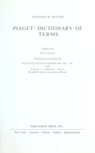 Cover of Piaget: dictionary of terms by Antonio M. Battro