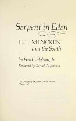 Cover of Serpent in Eden: H. L. Mencken and the South by Fred C. Hobson