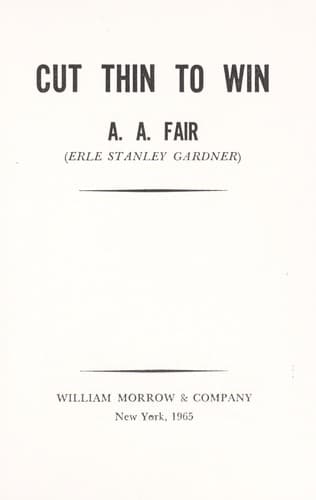Cover of Cut Thin to Win by Erle Stanley Gardner
