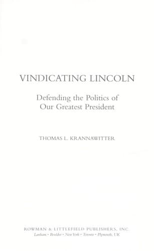 Cover of Vindicating Lincoln by Thomas L. Krannawitter