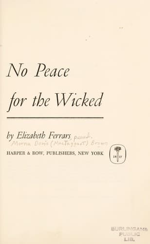 Cover of No Peace for the Wicked by Elizabeth Ferrars