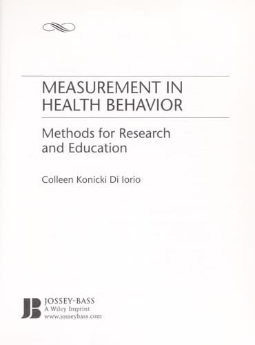 Cover of Measurement in Health Behavior by Colleen Konicki Di Iorio