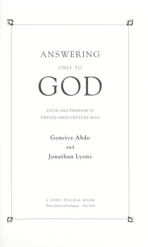 Cover of Answering only to God by Geneive Abdo