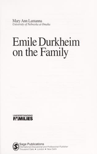 Cover of Emile Durkheim on the family by Mary Ann Lamanna