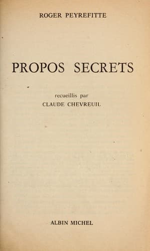 Cover of Propos secrets by Roger Peyrefitte