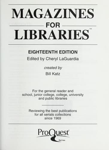 Cover of Magazines for libraries by William A. Katz