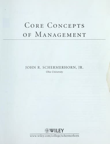 Cover of Core Concepts of Management by John R. Schermerhorn