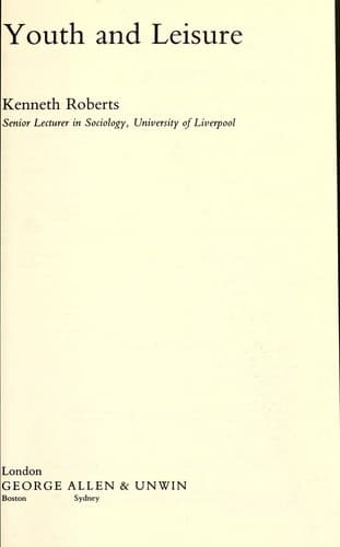 Cover of Youth and leisure by Roberts, Kenneth