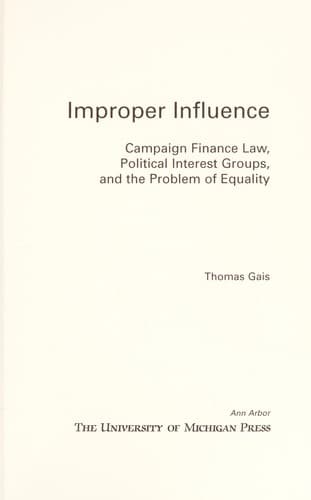 Cover of Improper influence by Thomas Gais