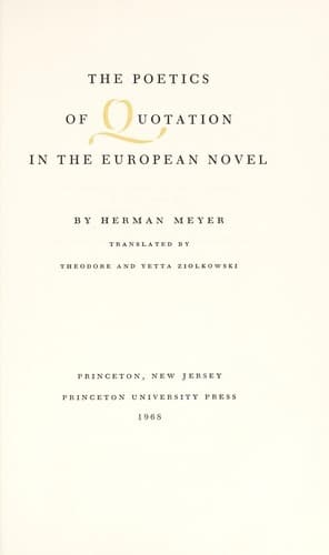 Cover of The poetics of quotation in the European novel by Meyer, Herman