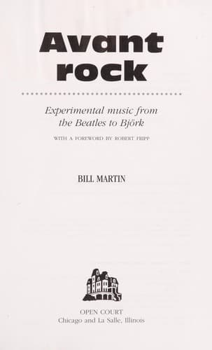 Cover of Avant rock by Bill Martin
