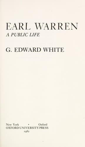 Cover of Earl Warren, a public life by G. Edward White
