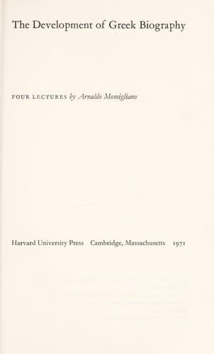 Cover of The development of Greek biography by Arnaldo Momigliano