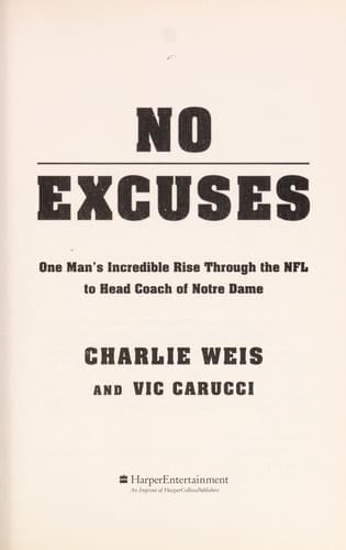 Cover of No excuses by Charlie Weis