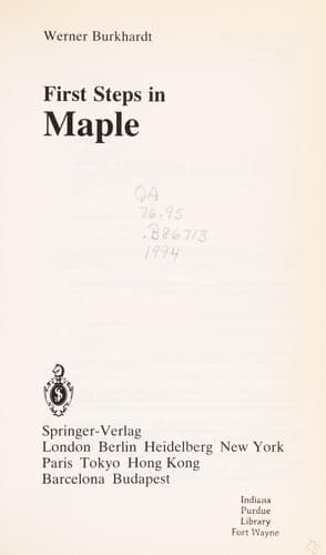 Cover of First steps in Maple by Burkhardt, Werner