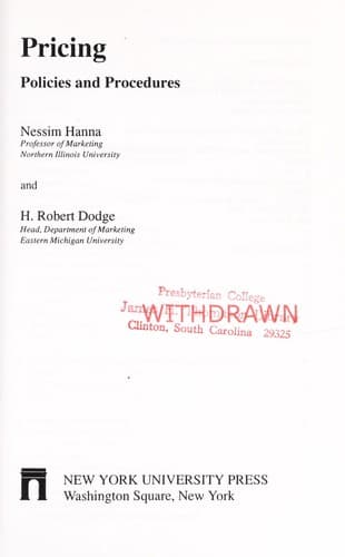 Cover of Pricing policies and procedures by Nessim Hanna