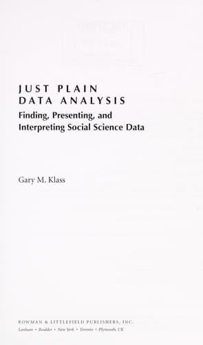 Cover of Just plain data analysis by Gary M. Klass