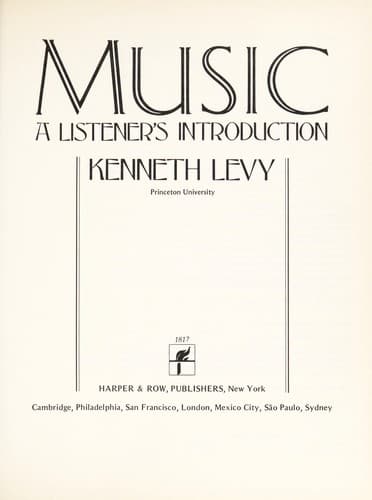 Cover of Music, a Listener's Introduction by Kenneth Levy