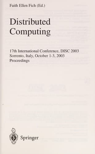 Cover of Distributed computing by DISC 2003 (2003 Sorrento, Italy)