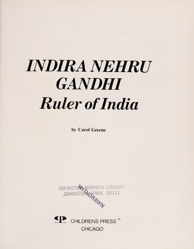 Cover of Indira Nehru Gandhi, ruler of India by Carol Greene