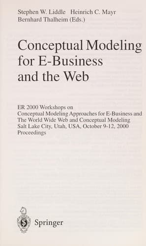 Cover of Conceptual modeling for E-business and the Web by International Conference on Conceptual Modeling (19th 2000 Salt Lake City, Utah)