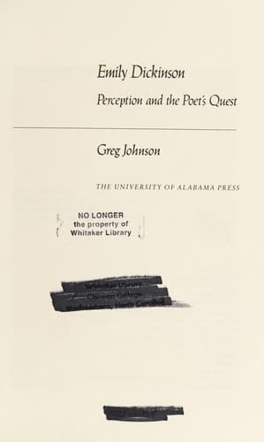 Cover of Emily Dickinson, perception and the poet's quest by Greg Johnson